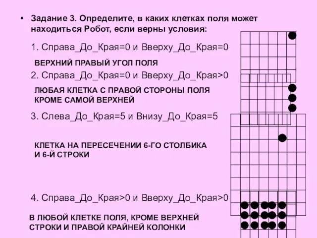 Задание 3. Определите, в каких клетках поля может находиться Робот, если верны