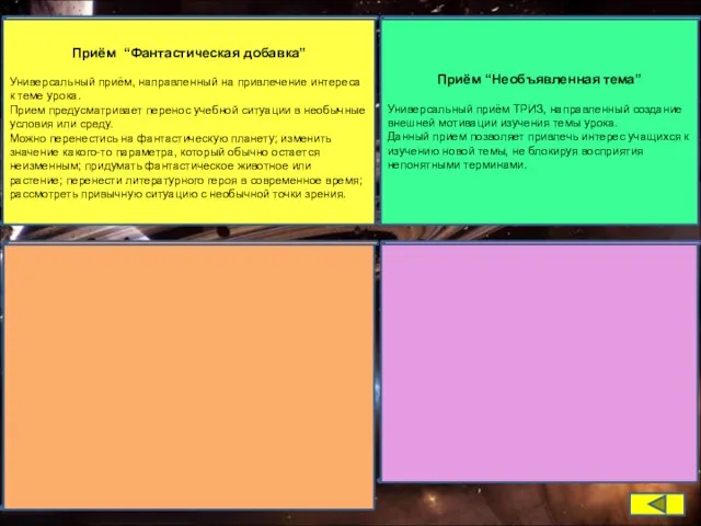 Приём “Фантастическая добавка” Универсальный приём, направленный на привлечение интереса к теме урока.