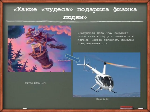 «Какие «чудеса» подарила физика людям» «Покричала Баба-Яга, пошумела, потом села в ступу