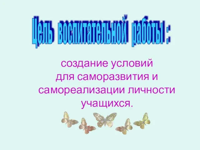 создание условий для саморазвития и самореализации личности учащихся. Цель воспитательной работы :