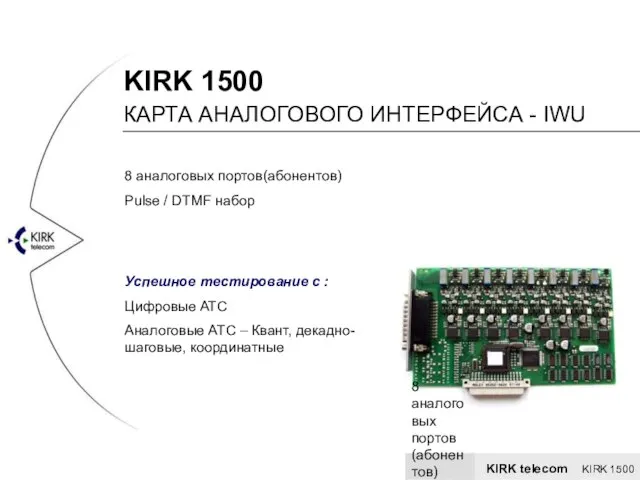 KIRK 1500 КАРТА АНАЛОГОВОГО ИНТЕРФЕЙСА - IWU KIRK telecom KIRK 1500 8