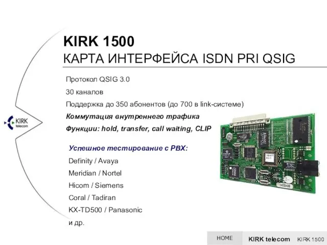KIRK 1500 КАРТА ИНТЕРФЕЙСА ISDN PRI QSIG Протокол QSIG 3.0 30 каналов