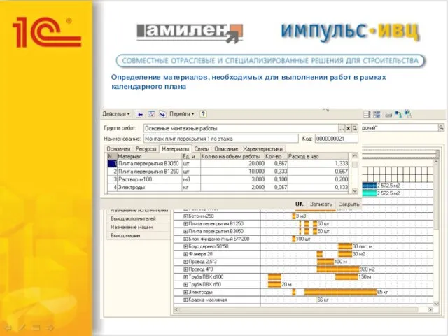 Определение материалов, необходимых для выполнения работ в рамках календарного плана