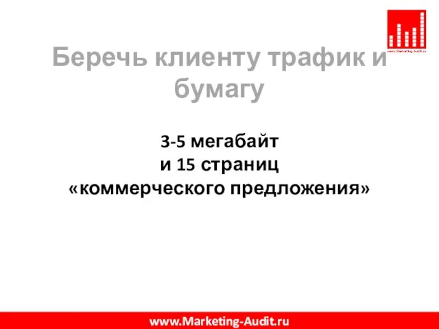 Беречь клиенту трафик и бумагу 3-5 мегабайт и 15 страниц «коммерческого предложения» www.Marketing-Audit.ru