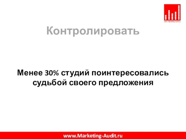 Контролировать Менее 30% студий поинтересовались судьбой своего предложения www.Marketing-Audit.ru