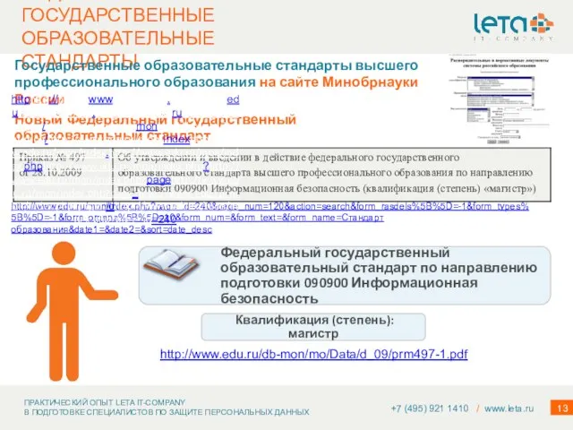 ФЕДЕРАЛЬНЫЕ ГОСУДАРСТВЕННЫЕ ОБРАЗОВАТЕЛЬНЫЕ СТАНДАРТЫ +7 (495) 921 1410 / www.leta.ru Федеральный государственный