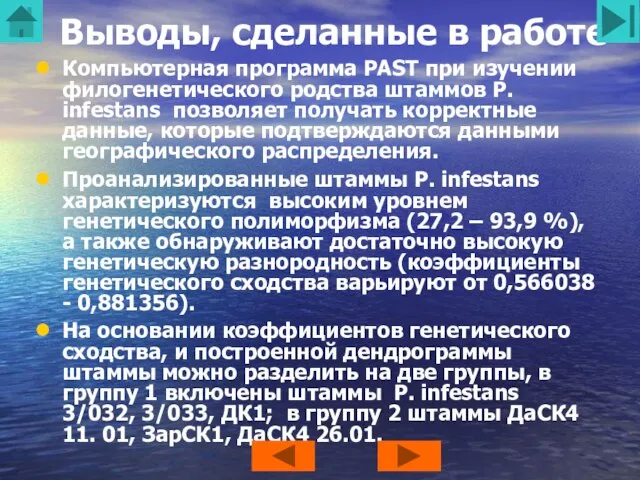 Выводы, сделанные в работе Компьютерная программа PAST при изучении филогенетического родства штаммов