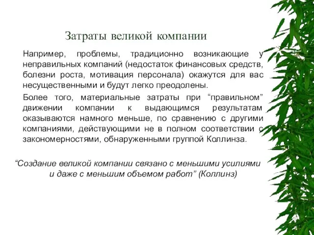 Затраты великой компании Например, проблемы, традиционно возникающие у неправильных компаний (недостаток финансовых