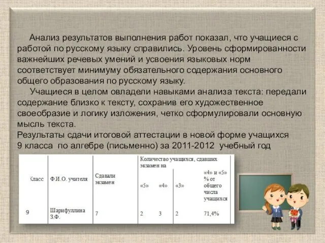 Анализ результатов выполнения работ показал, что учащиеся с работой по русскому языку