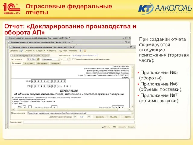 При создании отчета формируются следующие приложения (торговая часть): Приложение №5 (обороты); Приложение