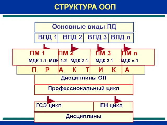 Основные виды ПД СТРУКТУРА ООП ВПД 1 ВПД 2 ВПД 3 ВПД