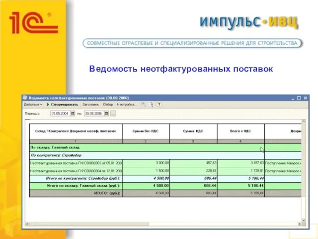 Ведомость неотфактурованных поставок