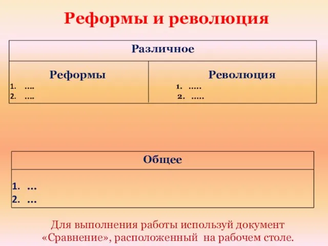 Реформы и революция Общее … … Различное Реформы Революция …. 1. …..