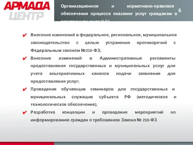 Организационное и нормативно-правовое обеспечение процесса оказания услуг гражданам в электронном виде (1/1)