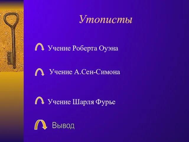 Утописты Учение Роберта Оуэна Учение А.Cен-Симона Учение Шарля Фурье Вывод