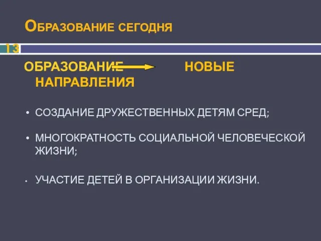 Образование сегодня ОБРАЗОВАНИЕ НОВЫЕ НАПРАВЛЕНИЯ СОЗДАНИЕ ДРУЖЕСТВЕННЫХ ДЕТЯМ СРЕД; МНОГОКРАТНОСТЬ СОЦИАЛЬНОЙ ЧЕЛОВЕЧЕСКОЙ