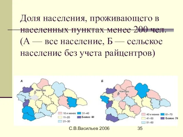 С.В.Васильев 2006 Доля населения, проживающего в населенных пунктах менее 200 чел. (А