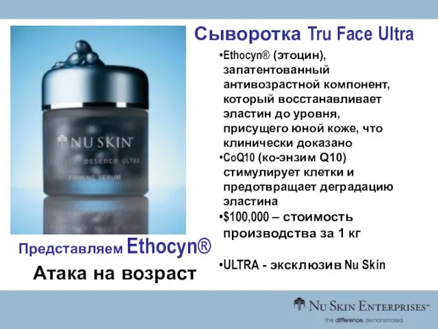 Сыворотка Tru Face Ultra Атака на возраст Представляем Ethocyn® Ethocyn® (этоцин), запатентованный