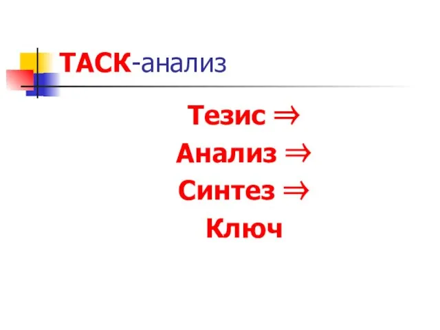 ТАСК-анализ Тезис ⇒ Анализ ⇒ Синтез ⇒ Ключ