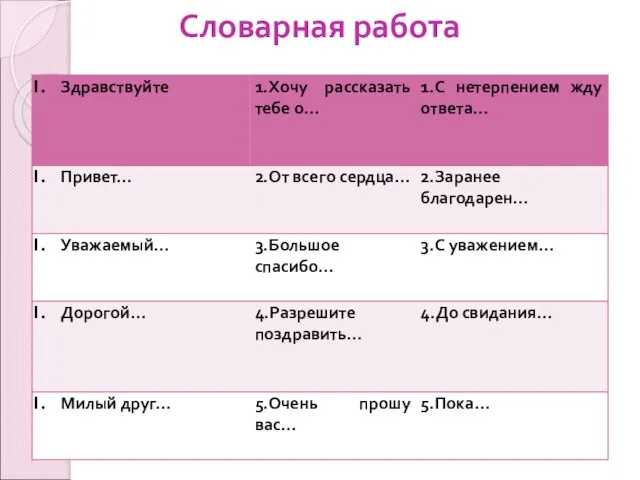 Словарная работа