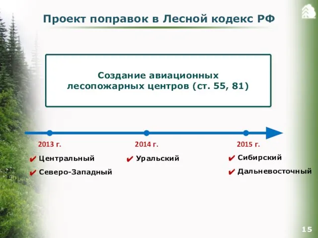 Проект поправок в Лесной кодекс РФ Создание авиационных лесопожарных центров (ст. 55,