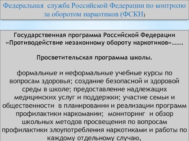 Федеральная служба Российской Федерации по контролю за оборотом наркотиков (ФСКН) Государственная программа