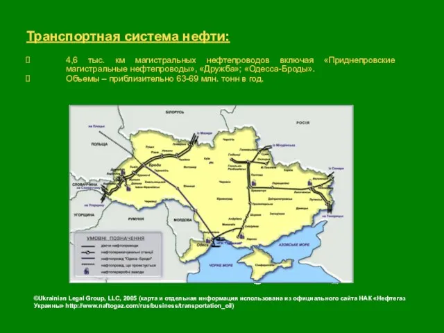 Транспортная система нефти: ©Ukrainian Legal Group, LLC, 2005 (карта и отдельная информация