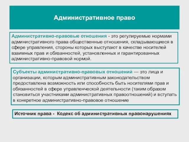 Административное право Административно-правовые отношения - это регулируемые нормами административного права общественные отношения,