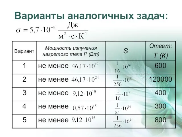 Варианты аналогичных задач: