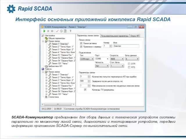 Интерфейс основных приложений комплекса Rapid SCADA SCADA-Коммуникатор предназначен для сбора данных с