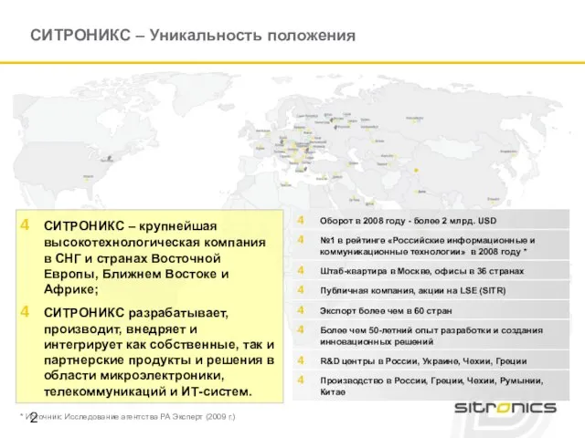 СИТРОНИКС – Уникальность положения * Источник: Исследование агентства РА Эксперт (2009 г.)