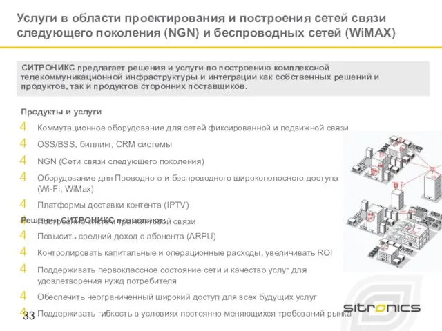 Услуги в области проектирования и построения сетей связи следующего поколения (NGN) и