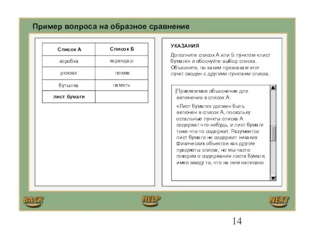 Пример вопроса на образное сравнение УКАЗАНИЯ Дополните список А или Б пунктом