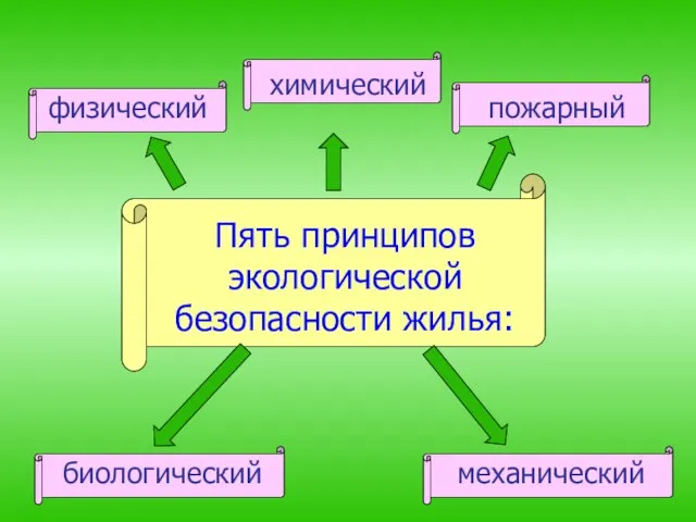 Пять принципов экологической безопасности жилья: физический химический пожарный механический биологический