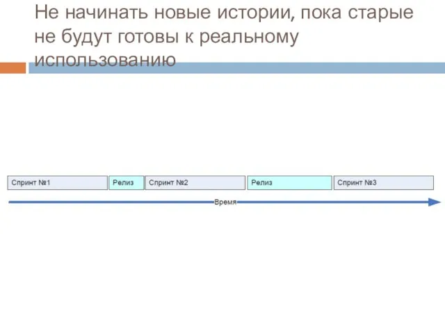 Не начинать новые истории, пока старые не будут готовы к реальному использованию