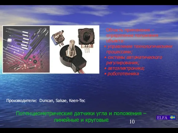 Потенциометрические датчики угла и положения – линейные и круговые Область применения –