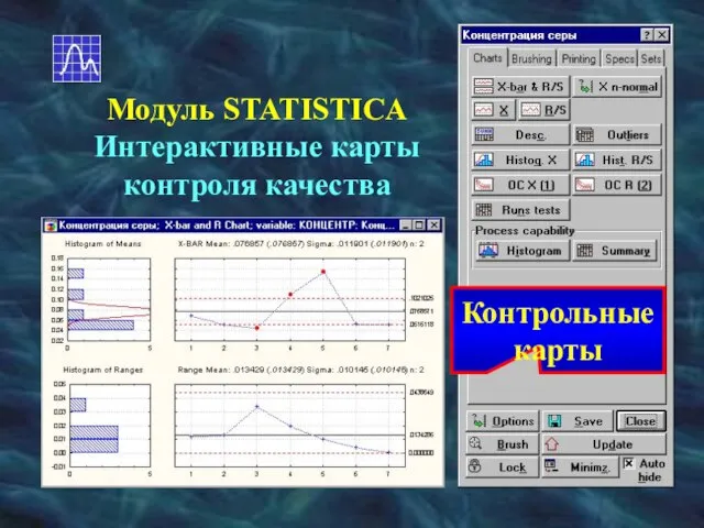 Модуль STATISTICA Интерактивные карты контроля качества Контрольные карты