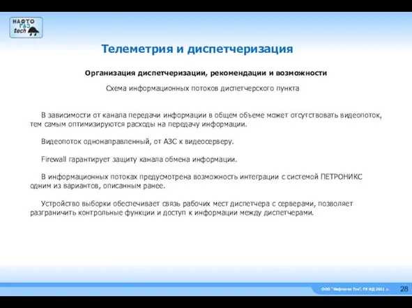 ООО “Нефтегаз Тэк”, ГК НД 2011 г. Телеметрия и диспетчеризация Схема информационных