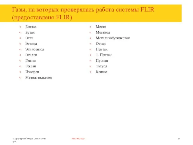 Газы, на которых проверялась работа системы FLIR (предоставлено FLIR) Бензол Бутан Этан