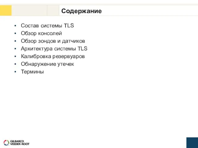 Содержание Состав системы TLS Обзор консолей Обзор зондов и датчиков Архитектура системы