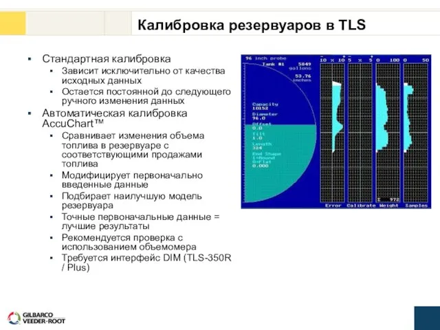 Калибровка резервуаров в TLS Стандартная калибровка Зависит исключительно от качества исходных данных