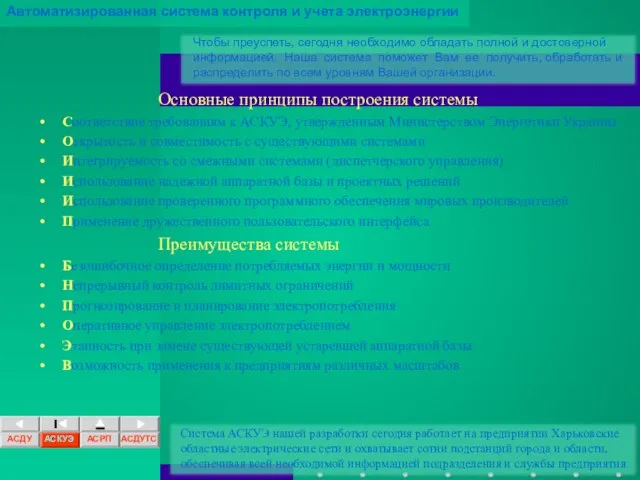 Основные принципы построения системы Соответствие требованиям к АСКУЭ, утвержденным Министерством Энергетики Украины