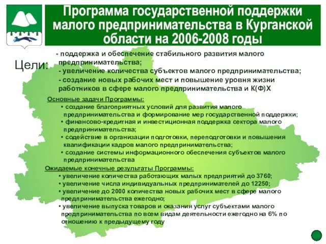 Программа государственной поддержки малого предпринимательства в Курганской области на 2006-2008 годы Ожидаемые