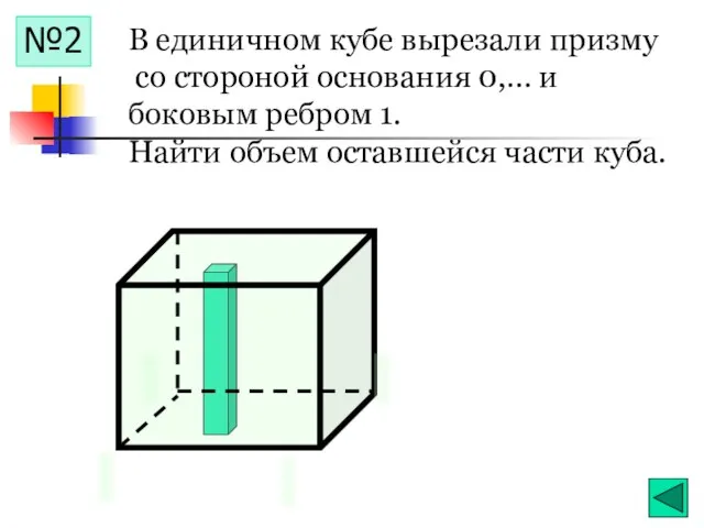 №2 В единичном кубе вырезали призму со стороной основания 0,… и боковым