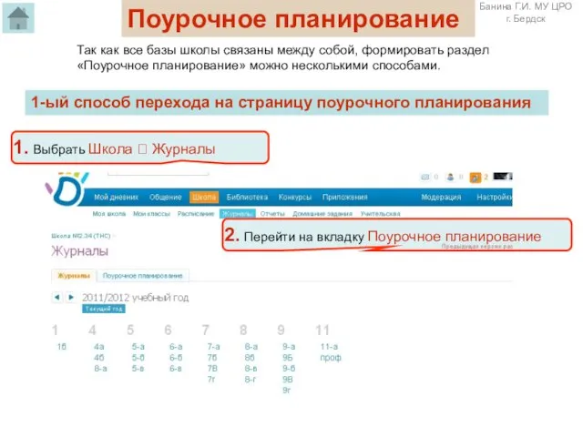 1. Выбрать Школа ? Журналы Поурочное планирование 2. Перейти на вкладку Поурочное