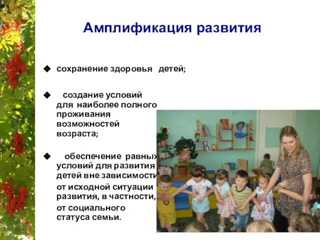 Амплификация развития создание условий для наиболее полного проживания возможностей возраста; обеспечение равных