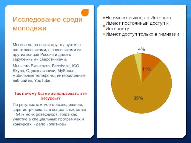 Исследование среди молодежи Мы всегда на связи друг с другом: с одноклассниками,