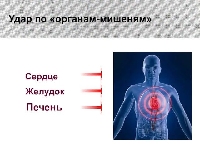 Удар по «органам-мишеням» Сердце Печень Желудок