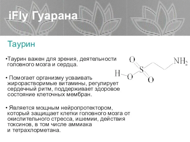 iFly Гуарана Таурин Таурин важен для зрения, деятельности головного мозга и сердца.