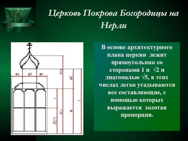 В основе архитектурного плана церкви лежит прямоугольник со сторонами 1 и √2